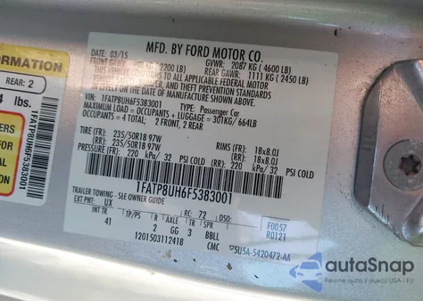 2015 Ford Mustang Ecoboost Premium z USA, uszkodzony, nr VIN 1FATP8UH6F5383001